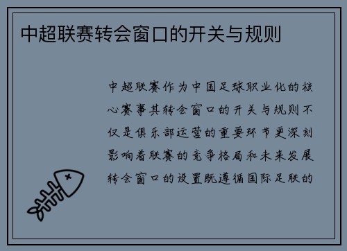 中超联赛转会窗口的开关与规则