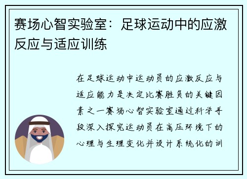 赛场心智实验室：足球运动中的应激反应与适应训练